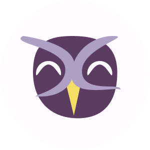 The winking owl logo for my website which is a purple owl